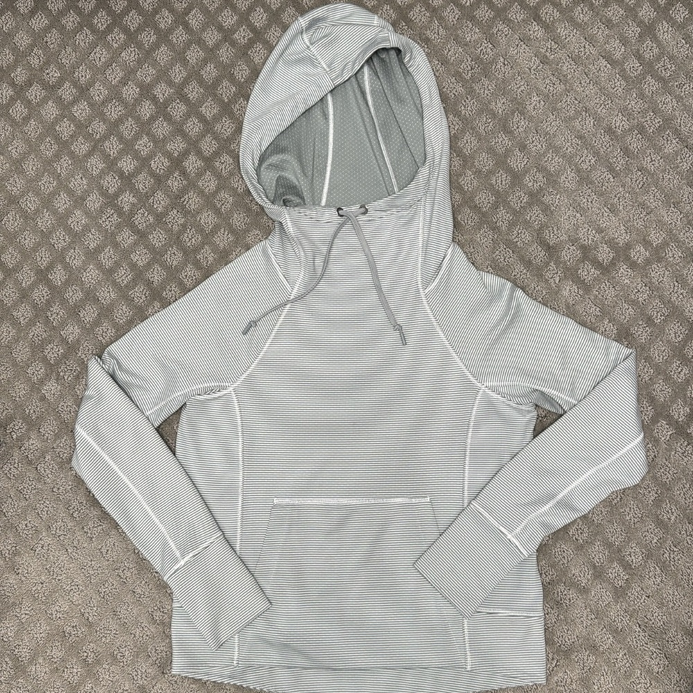 Athleta Gray and white striped Athleta pullover hoodie